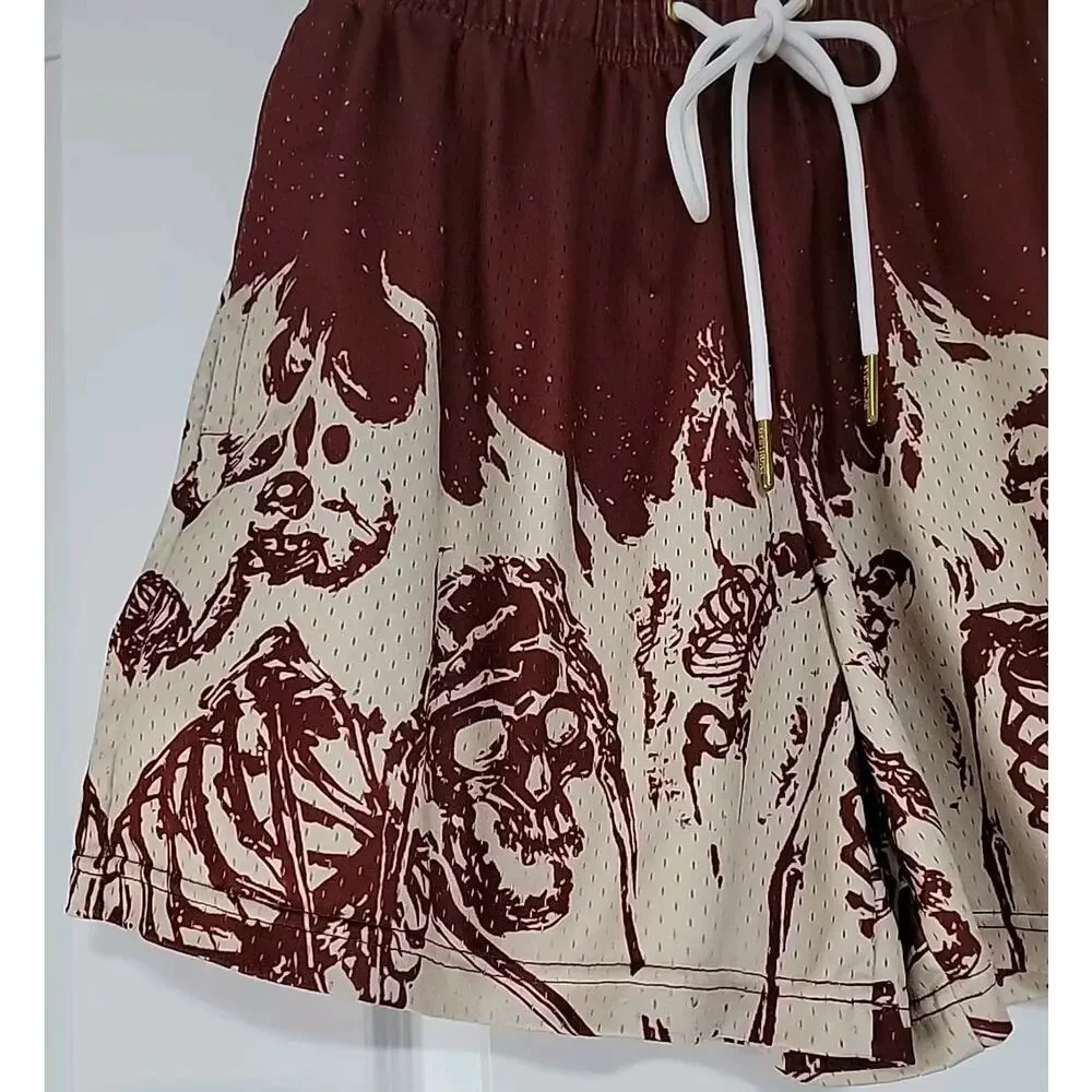 BYSTNDRS Mesh Shorts Burn In‎ Silence Burgundy/Beige Mens Medium Street Wear EUC